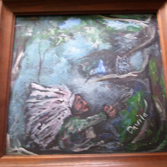Original Vintage 1987, "Chief" acrylic painting 12"x12" framed - Picture 1 of 1